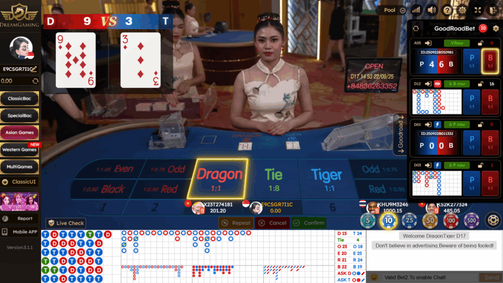 dream gaming dragon tiger betting online