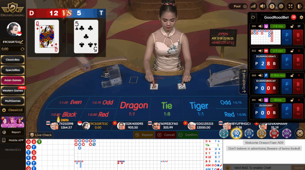 dream gaming dragon tiger betting online